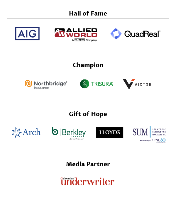 Partners for the 2025 Jim Abernethy Challenge: AIG, Allied World, QuadReal, Northbridge Insurance, Trisura, Victor, Arch, Berkley Canada, Lloyds, SUM - Strategic Underwriting Mangers Inc, Canadian Underwriter