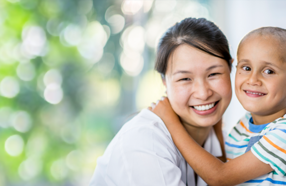 A woman hugging her child