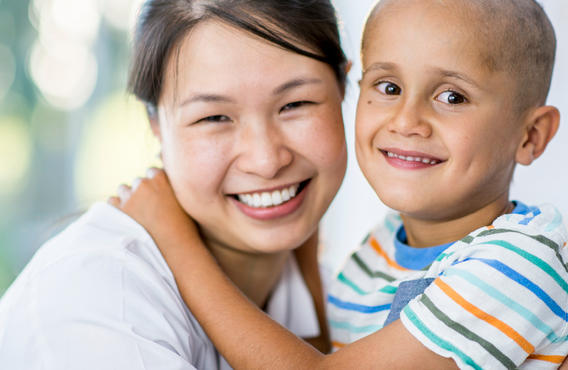 A woman and a child hugging