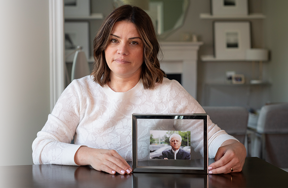 Laura Martire of Vaughan, Ont., holds a photo of her father, Joe Donadio, who passed away in 2016 from acute myeloid leukemia.