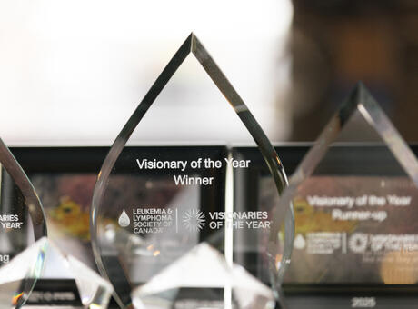 Trophy for Visionary of the Year Winner with the Leukemia and Lymphoma Society of Canada logo