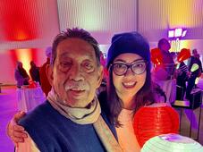 Lymphoma survivor Sultan Ghani with his caregiver daughter, Arshia Ghani, at the LLSC's 2023 Light the Night event.