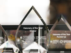 Trophy for Visionary of the Year Winner with the Leukemia and Lymphoma Society of Canada logo